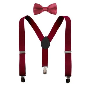 New Baby Toddler Kids Child Burgundy Suspenders Bow Tie Sets USA SELLER - Picture 1 of 3