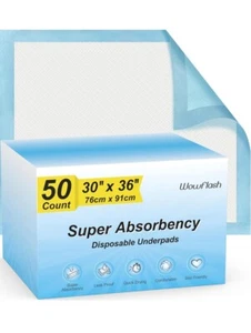 Wow Fresh 50 Stück 30” x 36” Super Saugfähige Einweg-Unterlagen, Auslaufsicher - Bild 1 von 7