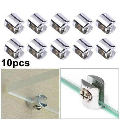 Glass Shelf Support Clamp Bracket Clip 10PCS Chrome Shelves 6mm-8mm KIT Polished - Image 1 of 4