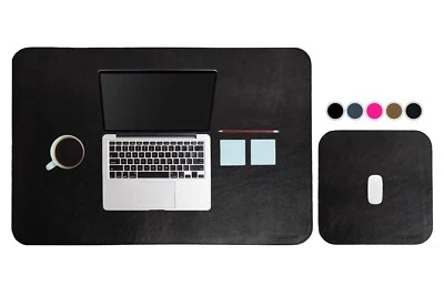 Set 2 pezzi Sottomano da scrivania nero & Mousepad Vera Pelle - Immagine 1 di 4
