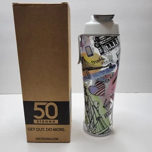 New 50 Strong BPA Free Water Bottle USA TRAVEL Daily Water Intake Tracker 28 Oz - Picture 1 of 5