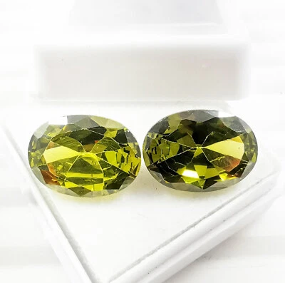 19.80 Ct Pair Greenish yellow Zircon Oval Shape Loose Gemstone 13.90x9.85x5.80  - Image 1 of 4