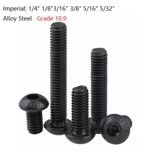 "Cabezal de botón BSW Grado 10.9 BSW Tapa de enchufe hexagonal Tornillo Pernos Allen negros 1/4"" a 5/32" - Imagen 1 de 7