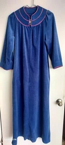 Vintage 80s Lord & Taylor Evelyn Pearson blue velvet robe housecoat zip front M - Picture 1 of 13