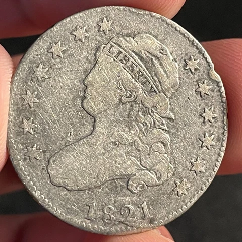 1821 25c Capped Bust Quarter Large Type Coin Circulated Cover