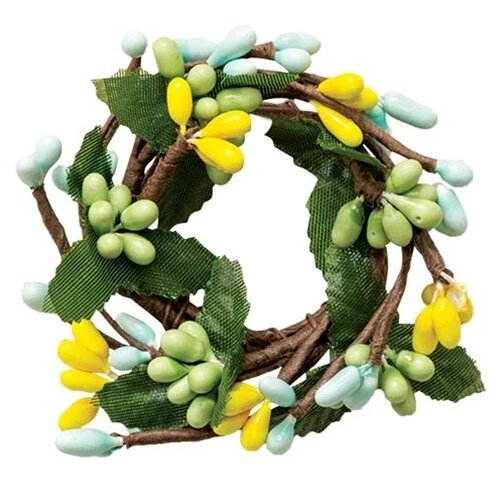 3-Cottage-Blue Green Yellow-Pip Berry-Taper CANDLE RING-1"- Napkin Rings-Spring - Image 1 of 3
