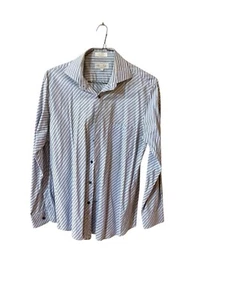 Eighty Eight Mens L White Blue Stripe Button Dress Shirt Long Sleeve  M4 - Picture 1 of 6