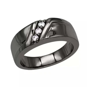 0.30 Ct D/FL Real Moissanite 14K Black Gold Over 3-Stone Wedding Band Men's Ring - Picture 1 of 12