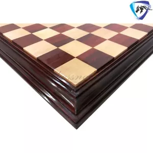 21" Chess Board Bud Rose wood & Maple - STEP BORDER Hand Carved 55mm Square - Picture 1 of 7