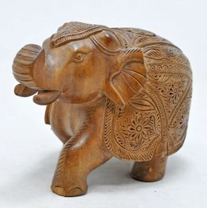 Antique Wooden Elephant Figurine Original Old Hand Carved Fine - Picture 1 of 8
