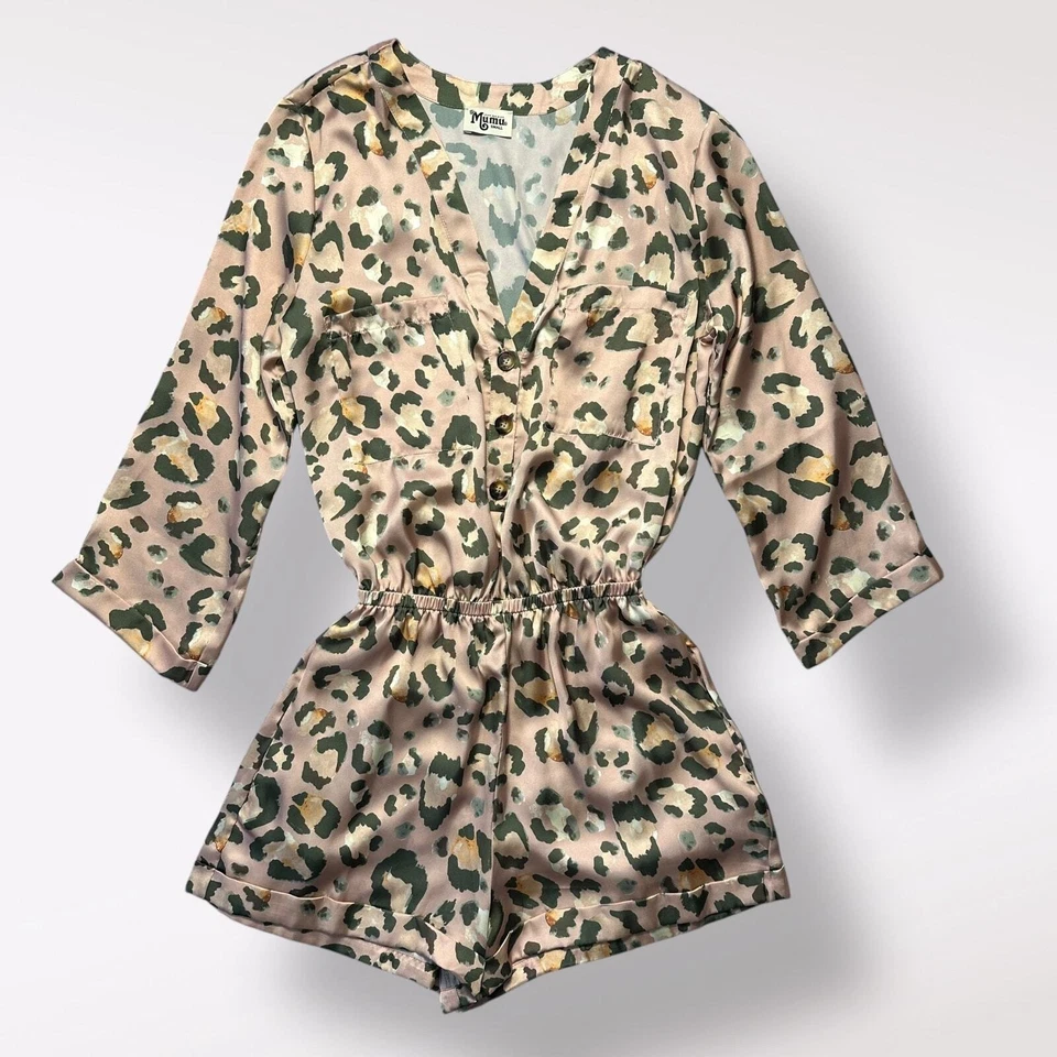Mameluco Show Me Your Mumu Rubor Rosa Estampado Guepardo Talla S Satinado Boho Nuevo sin Etiquetas Foto 1 de 4