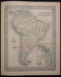 1874 Antique Mitchell South America Brazil Chile Peru - Picture 1 of 1