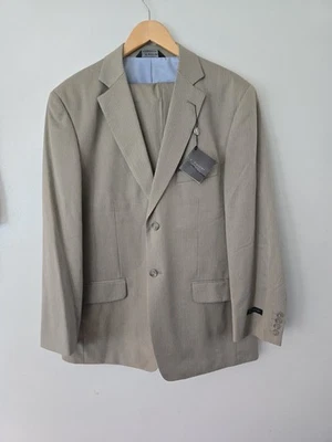 Traje J Ferrar Para Hombre Taupe Rayas 2 Piezas Chaqueta 42R Pantalón 2 Botones 38x30 Foto 1 de 4