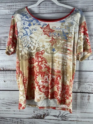 Camisa Top Jason Maxwell Mujer Talla XL Multicolor Estrellas América Manga Corta Foto 1 de 4