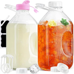 2 Stück 1/2 Gallone Glas Milchflaschen mit luftdichtem Schraubdeckel & Griff & Ausgießer - - Bild 1 von 12