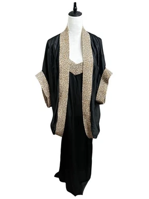 Conjunto Peignoir Vintage Años 70 80 Undercover Wear Mujer Estampado Negro y Leopardo -3X Foto 1 de 4