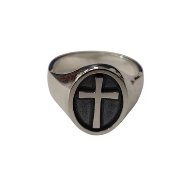 Men's Sterling Silver Signet Ring Cross 925 Stamped Nickel Free Comfort Fit - Image 1 of 4