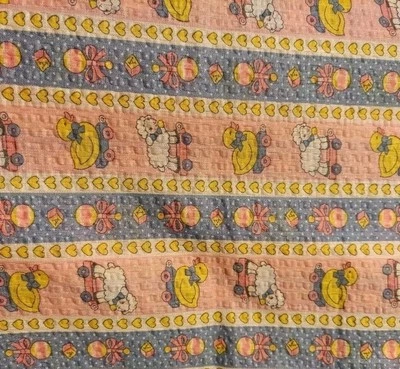 PINKY AND BLUE DUCKS AND LAMBS BABY  SEERSUCKER COTTON FABRIC  1990 - Image 1 of 2