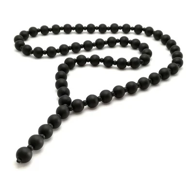 Collana rosario pietra semipreziosa onice opaco lucido catena a Y nera... - Immagine 1 di 4