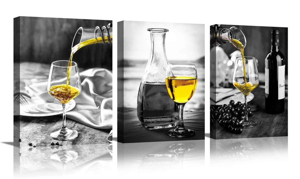 Kitchen Wall Art for Dining Room Wine Painting Artwork Poster Black White Canvas