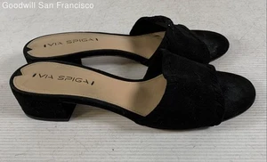 Via Spiga Black Suede Open Toe Slip On Block Heel Slide Womens Sandals Size 9.5M - Picture 1 of 6