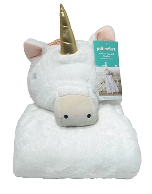 Pillowfort Unicorn Hooded Blanket w/.Hand Pockets–Soft Plush White Throw–40”x50" - Image 1 of 4
