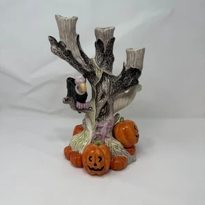 Fitz & Floyd 1988 Halloween 3-Arm Kerzenhalter Geistergeier Kürbis Katze Vintage - Bild 1 von 10