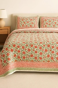 Colcha edredón hecho a mano con estampado de bloques único tamaño king boho estampado floral - Imagen 1 de 3
