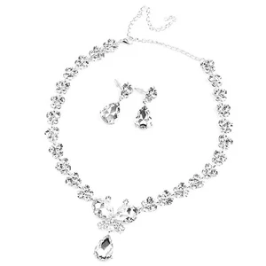 Hochzeit Braut Stil Kristall Strass Halskette Ohrringe Set (Silber) - Photo 1/9