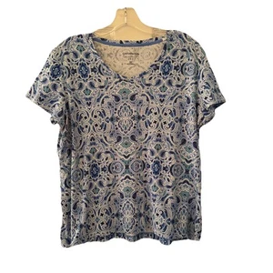 Croft & Barrow Women’s SZ XL Classic Tee Short Sleeve White Blue Floral - Picture 1 of 7