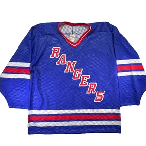 Vintage 90s L New York Rangers NHL Hockey Jersey Blue CCM Maska USA - Picture 1 of 6