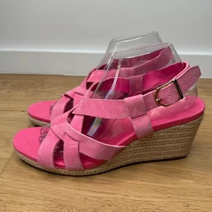 NEW Cole Haan Pink Crystal Wedge Suede Leather Espadrille Strap Sandal, Size 9.5 - Picture 1 of 9
