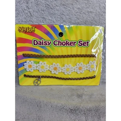 Juego Gargantilla Espíritu Margarita Marrón Trenzado Signo de Paz Hippie Boho Collar Disfraz Foto 1 de 2