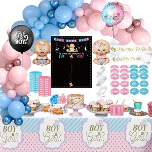 Luftballon Gender Reveal Party Deko Mit Tischtuch Und Abstimmung Poster, Babypar - Bild 1 von 12