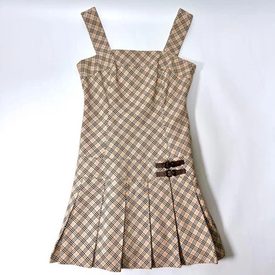 Vestido Burberry Etiqueta Azul Cinturón Cuero Plisado Cuadros Nova Buen Estado Foto 1 de 4