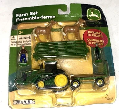 John Deere 9420T Tractor 10 piece set w Hay Wagon, Men ,Horses Farm Set Ertl - Image 1 of 4