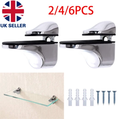 2-6PCS Glass Shelf Support Adjustable Glass Shelf Bracket Polished Chrome Wall - Image 1 of 4
