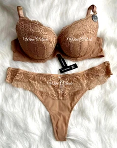 Ann Summers Sexy Lace New Padded Plunge Bra & Thong Light Nude 32A~44G - Picture 1 of 21