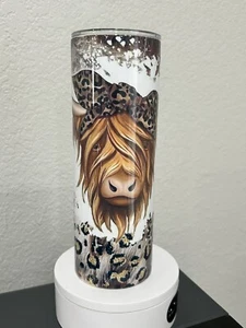 Graphic Skinny Tumbler- Highlander Cow 20 oz Cup/ Mug with Straw - Picture 1 of 4