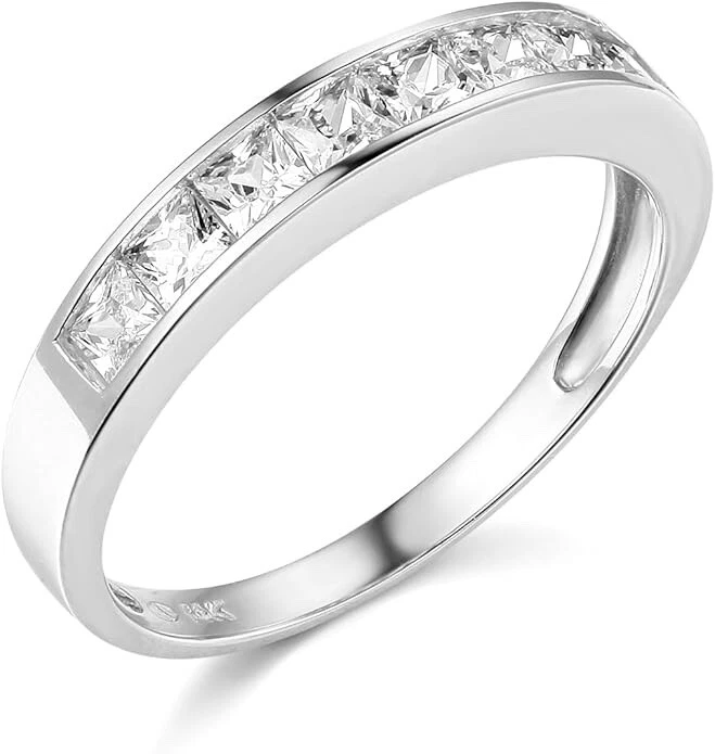 1.5 Ct Princess Cut Real 14k White Gold Engagement Wedding Anniversary Band Ring - Image 1 of 3