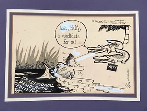 GARY HART 1984 ELECTION ORIGINAL POLITICAL CARTOON DRAWING YUPPY SWAMP NEWSDAY - Picture 1 of 22