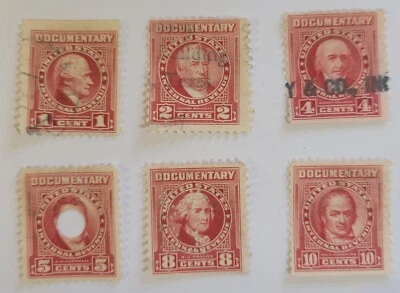 US STAMP, VTG  1940-50  I.R. DOCUMENT. (1,2,4,5,8 & 10 CENTS), USED, PERFIN, NEW - Image 1 of 2