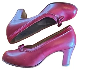 Vintage modische Schuhe von Sensoh Rotwein runde Zehenpartie Absätze Gr. 4 mit Schleifen - Bild 1 von 13