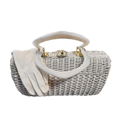 Vintage Simon by Ernest Blum Woven Purse Hong Kong with Pair Vintage White Glove - Image 1 of 4