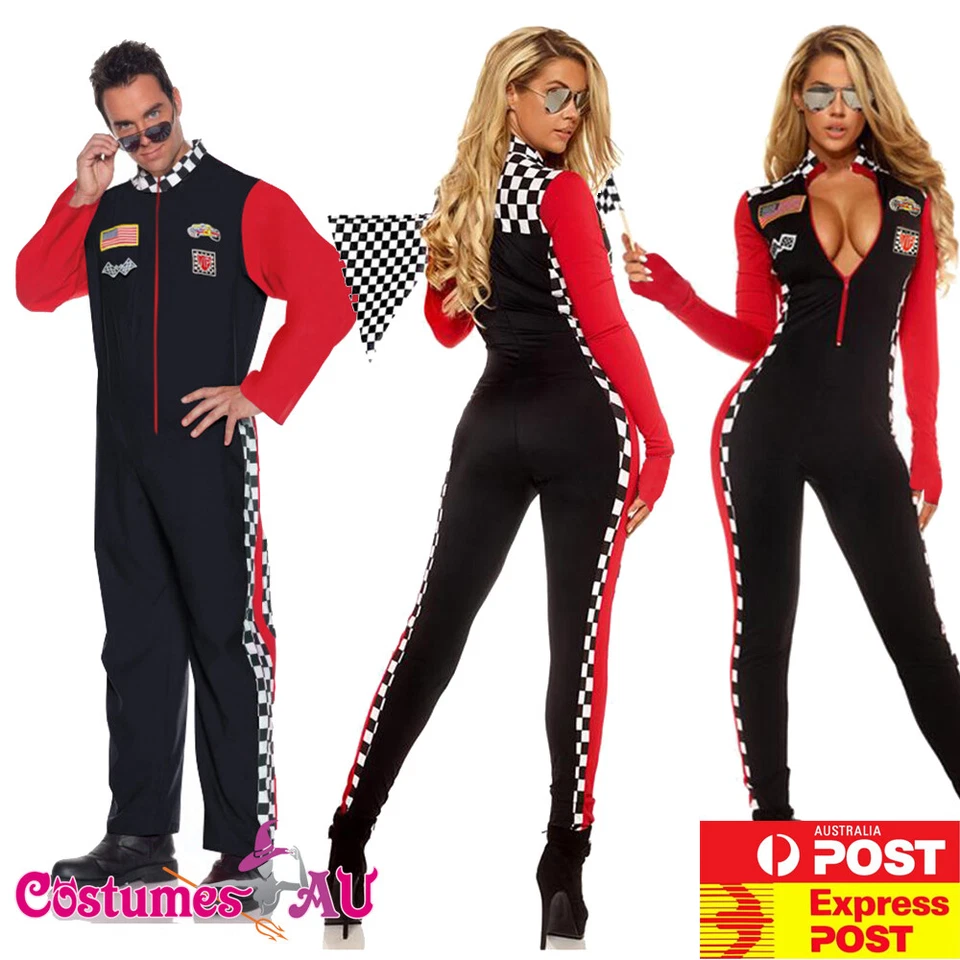 Mens Ladies Racing Costume Miss Racer Sport Driver Super Car Grid Girl Jumpsuit - Image 1 of 1
