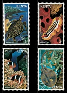 Kenya 1980 - Marine Life, Turtle, Fish - Set of 4 Stamps - Scott #171-74 - MNH - Picture 1 of 1
