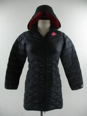 Niñas M Nike Cascade Parka 550 Relleno 622827-010 Largo Negro Rosa Abrigo Puffer Foto 1 de 4