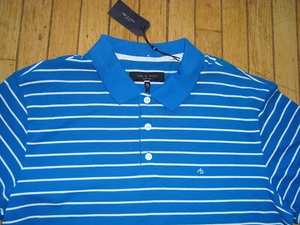RAG & BONE MEN'S STRIPED BLUE PIQUE POLO SHIRT SIZE XXL 2XL BNWT@$125.00 - Picture 1 of 14
