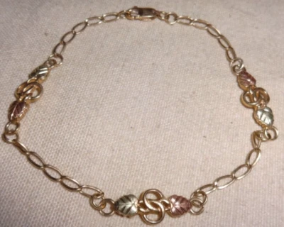 Pulseira de tênis Black Hills ouro 10k folhas vinhas 7" a 8" cco - Imagem 1 de 4