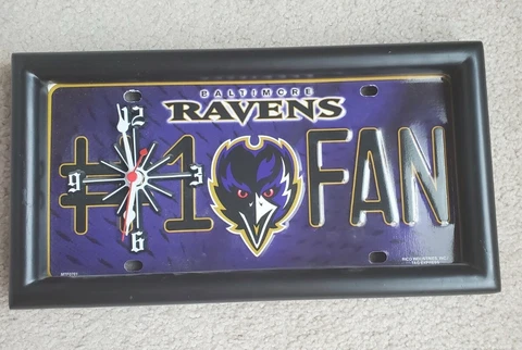 NFL Baltimore Ravens Football License plate Clock #1 Fan Rectangle Framed Cover